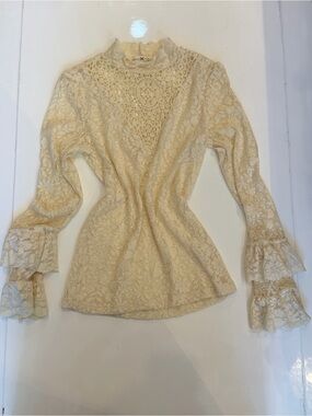 Nightcap Cream Lace Ruffle High-Neck Blouse